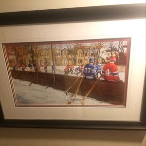 Autographed Jean Beliveau Leafs/Canadians framed vintage hockey picture.